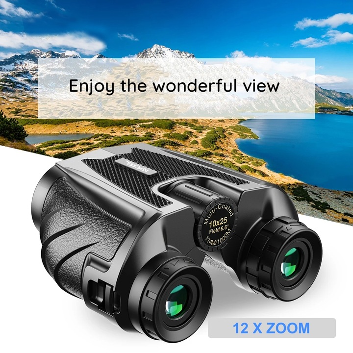 Компактен телескопичен бинокъл Gaudi Zoom Spot, за лов, къмпинг, нощно виждане, 12X оптично увеличение, HD яснота