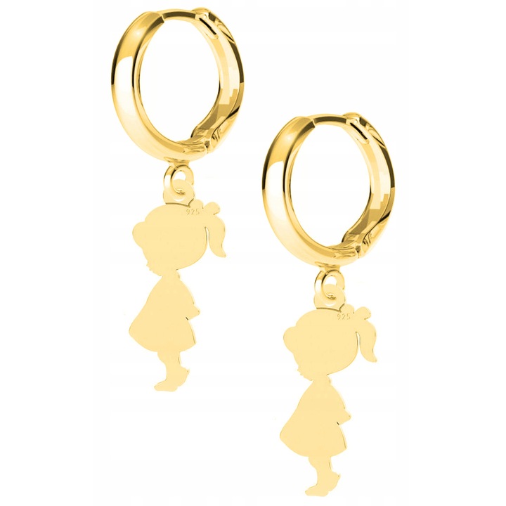 Cercei Dama, Larezo, Fetita Girl, Argint 925 Placat Cu Aur De 24K, Inchidere Engleza, Inaltimea Pandantivului 1,9 cm, Antialergic, Cutie Pentru Bijuterii In Ambalaj De Cadou, Auriu