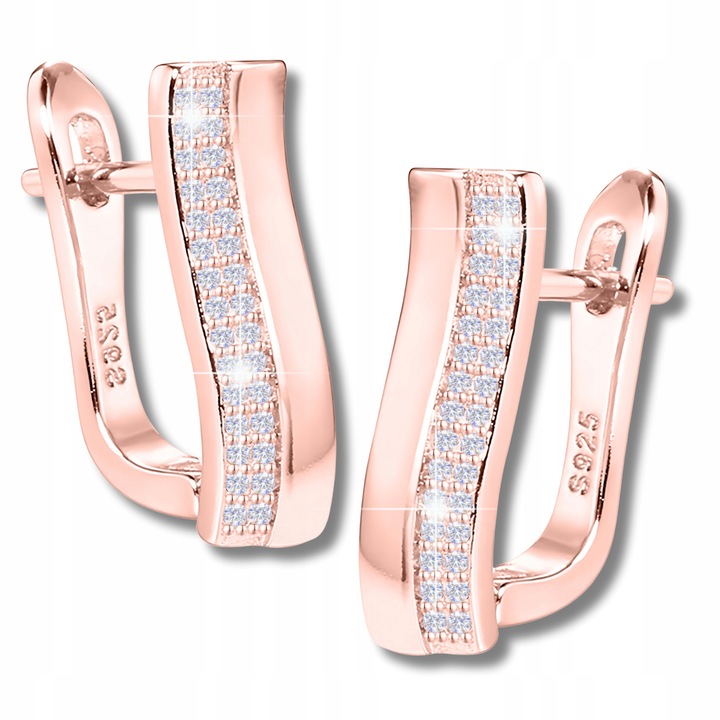 Cercei Dama, Larezo, Leverback, Argint 925 Acoperit Cu Aur Roz De 18 Karate, Inchidere Engleza, Inaltime 19 mm, Latime 5 mm, Antialergic, Pentru Femei, Set Cu Cutie Cadou, Roz