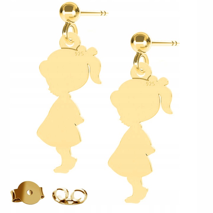 Cercei Dama, Larezo, Fetita Girl, Argint 925, Placat Cu Aur De 24 De Karate, Inaltimea Pandantivului 19 mm, Antialergic, Set Cu Cutie Pentru Bijuterii In Ambalaj Cadou, Auriu