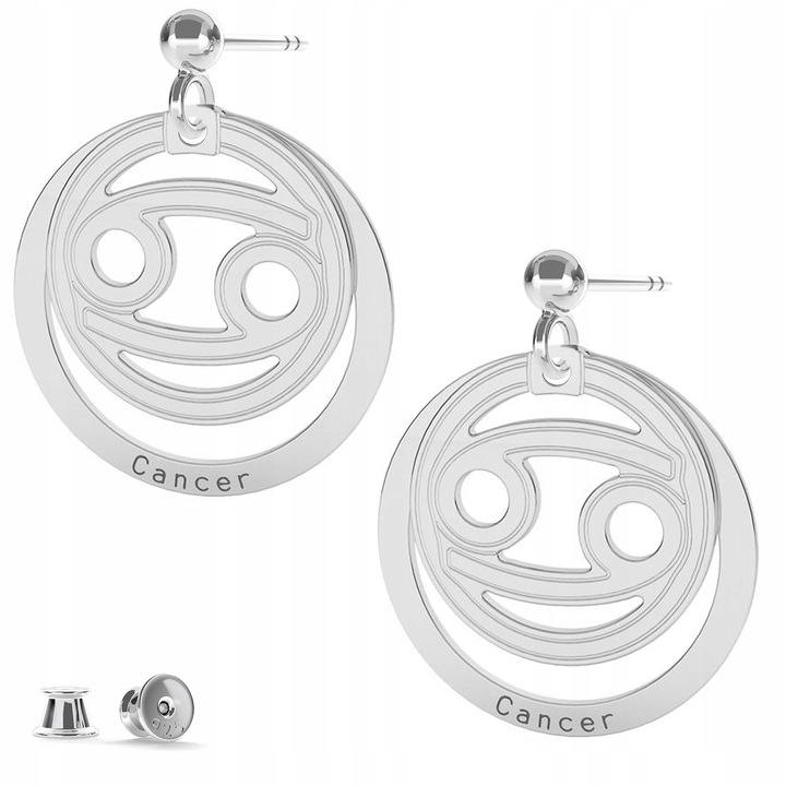 Cercei Dama, Larezo, Semn Zodiacal Rac, Argint 925, Antialergic, Inaltimea Pandantivului 22 mm, Inchidere Tip Stift, Ambalaj De Cadou Cu Certificat De Calitate, Argintiu