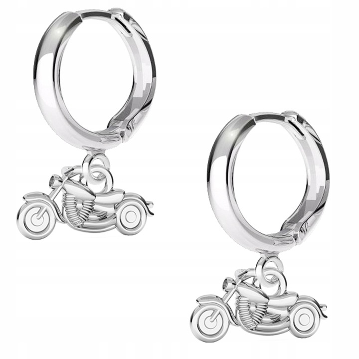 Cercei Dama, Larezo, Motocicleta, Argint 925, Antialergice, Inchidere Tip Clip, Inaltime 17 mm, Pandantiv 7 mm, Set Cu Cutie Pentru Bijuterii, Pentru Femei, Argintiu