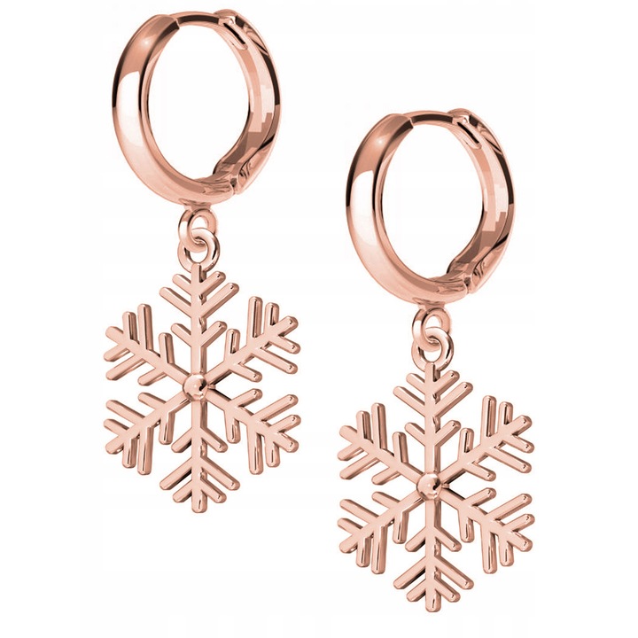 Cercei Dama, Larezo, Fulgi De Zapada, Argint 925 Acoperit Cu Aur Roz De 18 Karate, Lungime 1,8 cm, Antialergic, Inchidere Englezeasca, Ambalaj De Cadou Inclus, Roz