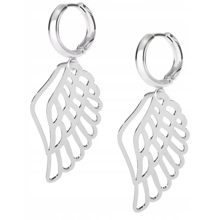 Cercei Dama, Larezo, Aripa De Inger, Argint 925, Antialergice, Inchidere Tip Bigel Englezesc, Inaltime 30 mm, Ambalaj Pentru Cadou Cu Cutie, Pentru Femei, Argintiu