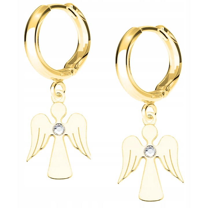 Fülbevaló nőknek, Larezo, Angyal cirkóniával, 925 ezüst, 24 karátos aranyozás, hossz 1.7 cm, antiallergén, prémium ékszerdobozos szett, arany szín