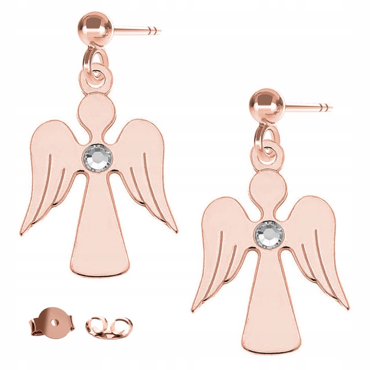 Cercei Dama, Larezo, Ingeras Cu Zirconiu, Argint 925, Aur Roz De 18 Carate, Lungime 17 mm, Antialergice, Inchidere Tip Stift, Cutie Pentru Bijuterii Inclusa, Roz