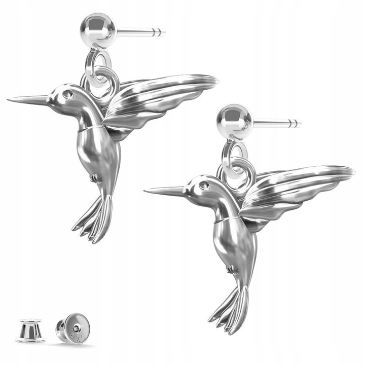 Fülbevaló, Larezo, Kismadár, 925 ezüst, antiallergén, stiftes záródás, magasság 14.5 mm, nőknek, prémium ékszerdobozos szett, ezüst