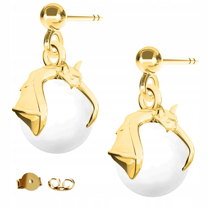 Cercei Dama, Larezo, Paianjen Cu Perla Sintetica, Argint 925 Acoperit Cu Aur De 24K, Lungime 1,3 cm, Antialergice, Set Cu Cutie Pentru Bijuterii Premium, Auriu