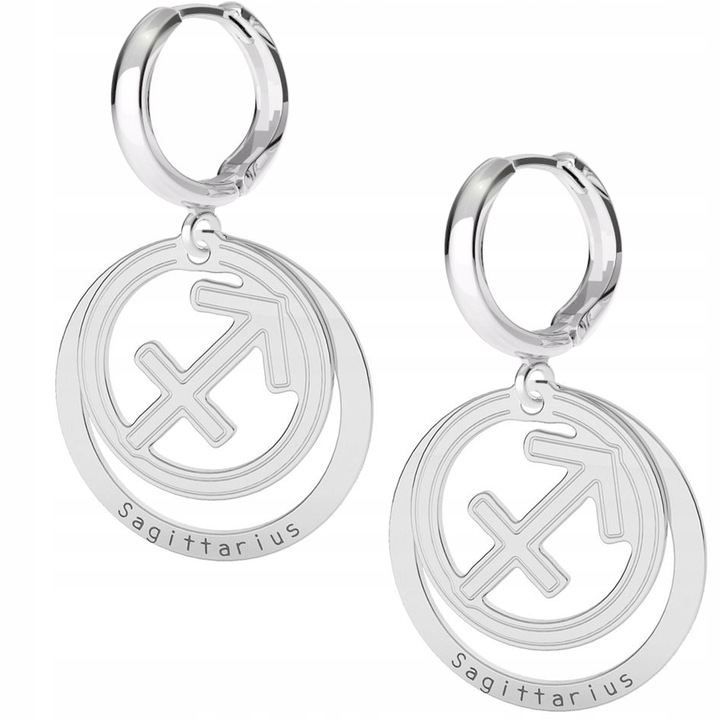 Cercei Dama, Larezo, Semn Zodiacal Sagetator, Argint 925, Antialergic, Inchidere Engleza, Inaltime 2,2 cm, Cutie Pentru Bijuterii In Ambalaj Cadou, Argintiu