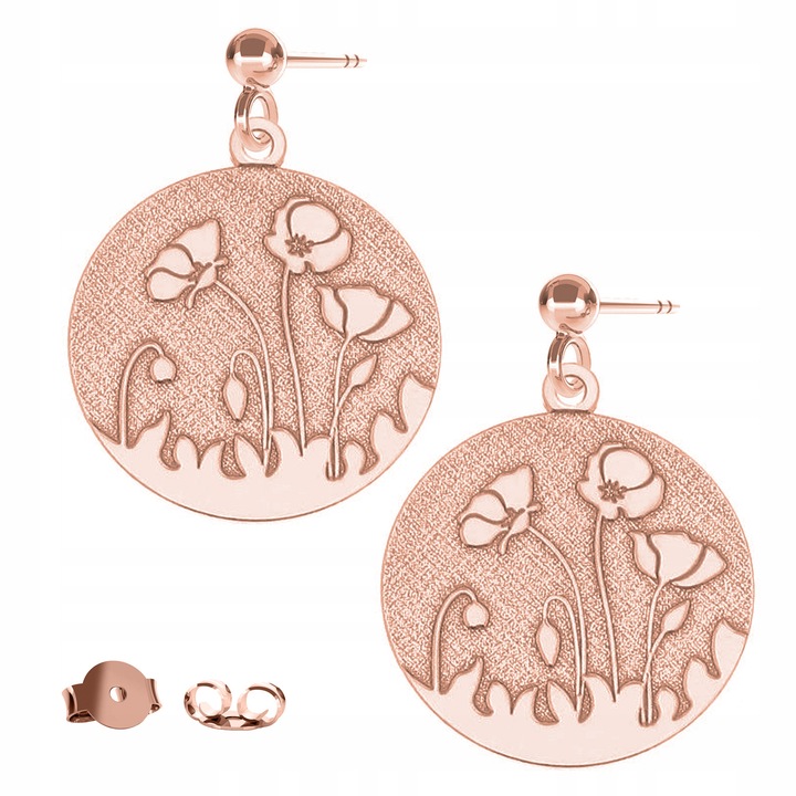 Cercei Dama, Larezo, Flori De Mac, Argint 925, Aur Roz 18K, Motiv Floral, Inaltime Pandantiv 19 mm, Antialergice, Set Cu Cutie Pentru Bijuterii Premium, Roz