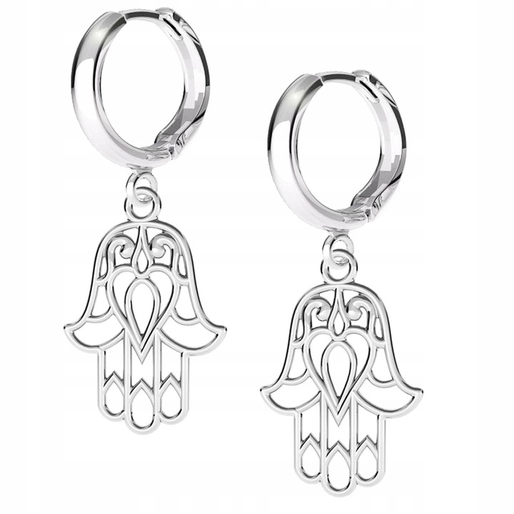 Cercei Dama, Larezo, Mana Providentei, Argint 925, Antialergice, Inchidere Englezeasca, 22 mm, Pentru Femei, Set Cu Cutie Pentru Bijuterii Premium, Argintiu