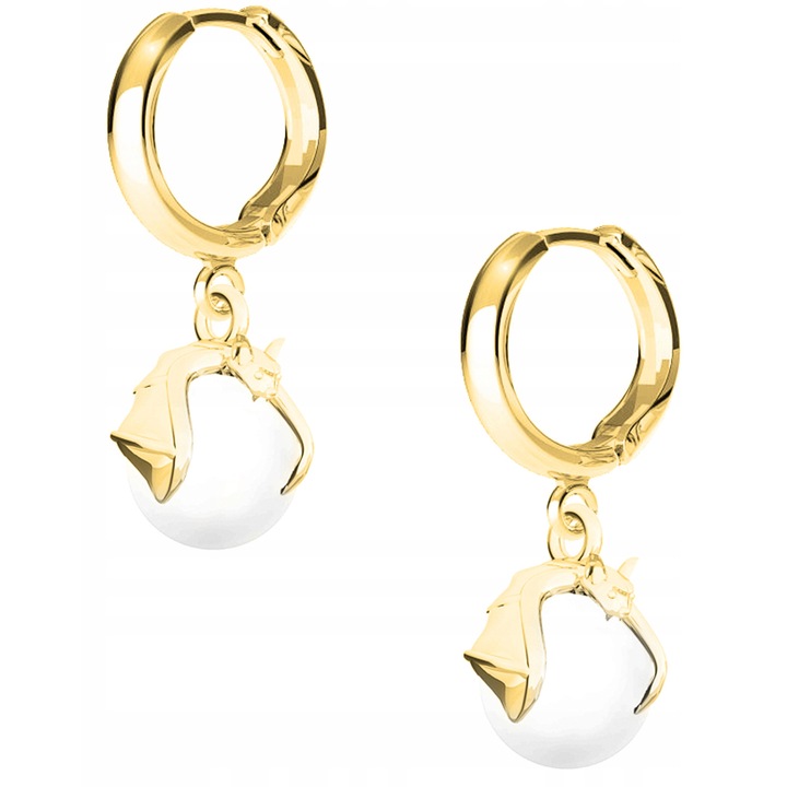 Cercei Dama, Larezo, Liliac Perla, Argint 925, Aurire 24K, Carlig Englezesc, Antialergic, Pentru Femei, Set Cu Cutie Pentru Bijuterii Premium, Auriu