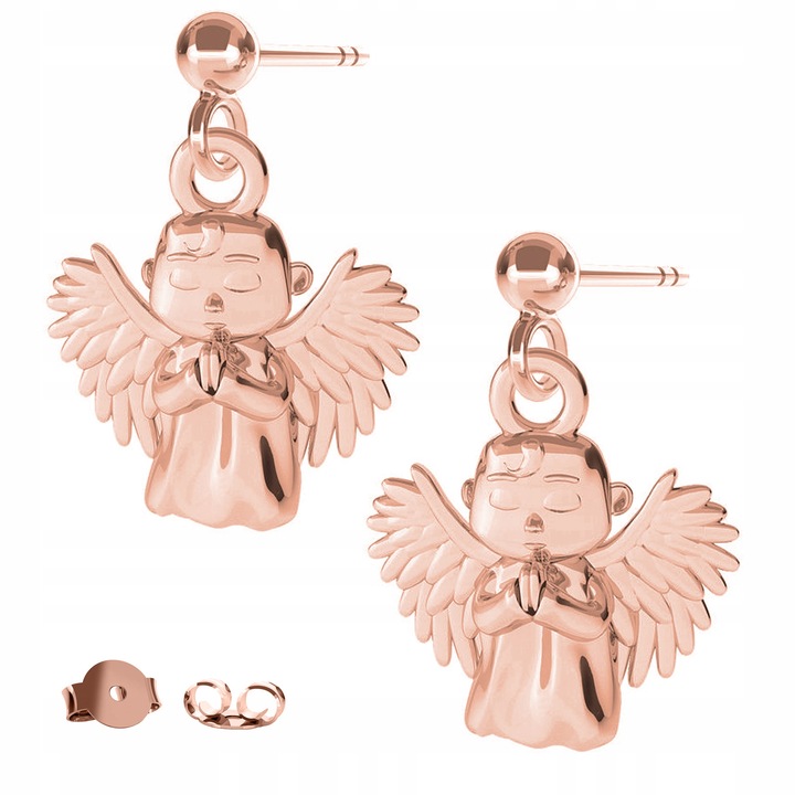 Cercei Dama, Larezo, Inger, Argint 925 Acoperit Cu Aur Roz De 18 Karate, Lungime 14,30 mm, Antialergice, Set Cu Cutie Pentru Bijuterii Premium, Roz