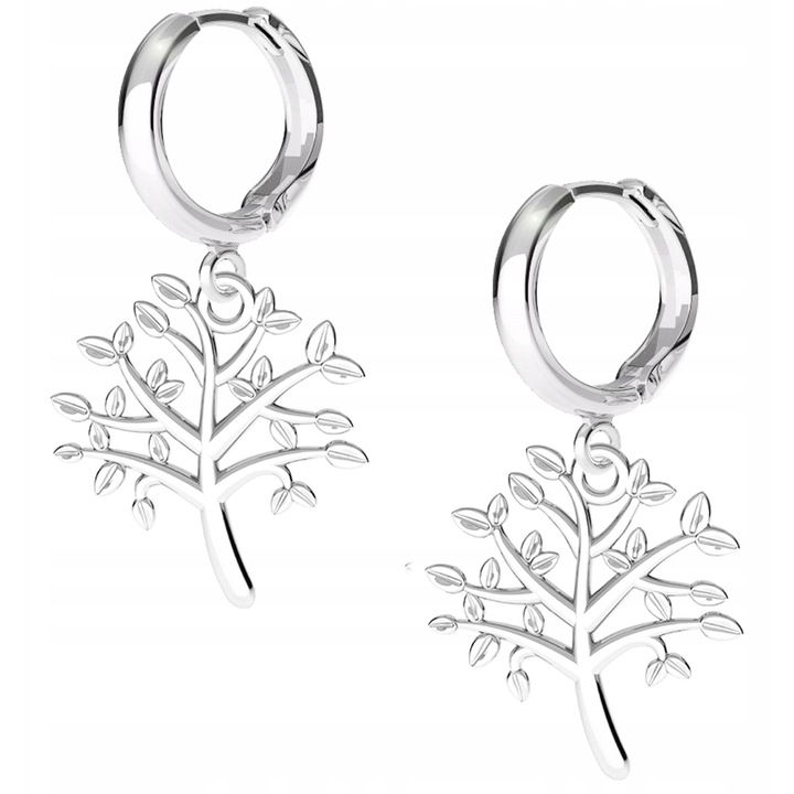 Cercei Dama, Larezo, Arbore Argintiu, Argint 925, Antialergice, Inchidere Tip Carlig Englezesc, Inaltime 20,5 mm, Set Cu Cutie De Cadou, Argintiu