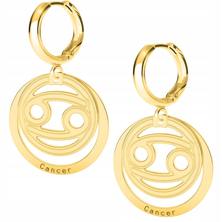 Cercei Dama, Larezo, Semn Zodiacal Rac, Argint 925, Aur 24K, Lungime 2,2 cm, Antialergice, La Pachet Cutie Pentru Bijuterii, Pentru Femei, Auriu