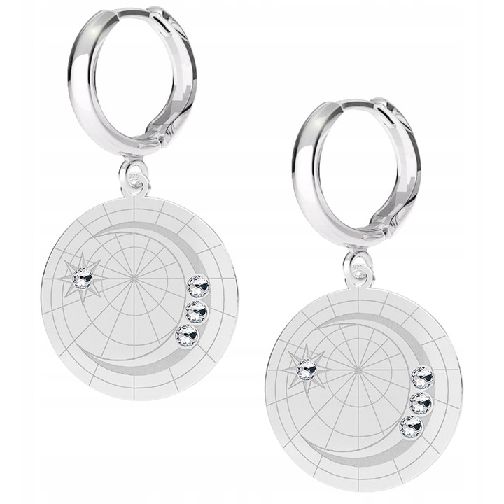 Cercei Dama, Larezo, Luna, Argint 925, Inchidere Englezeasca,24 mm, Antialergice, Pentru Femei, Set Cu Cutie Premium, Detalii Aurii, Argintiu