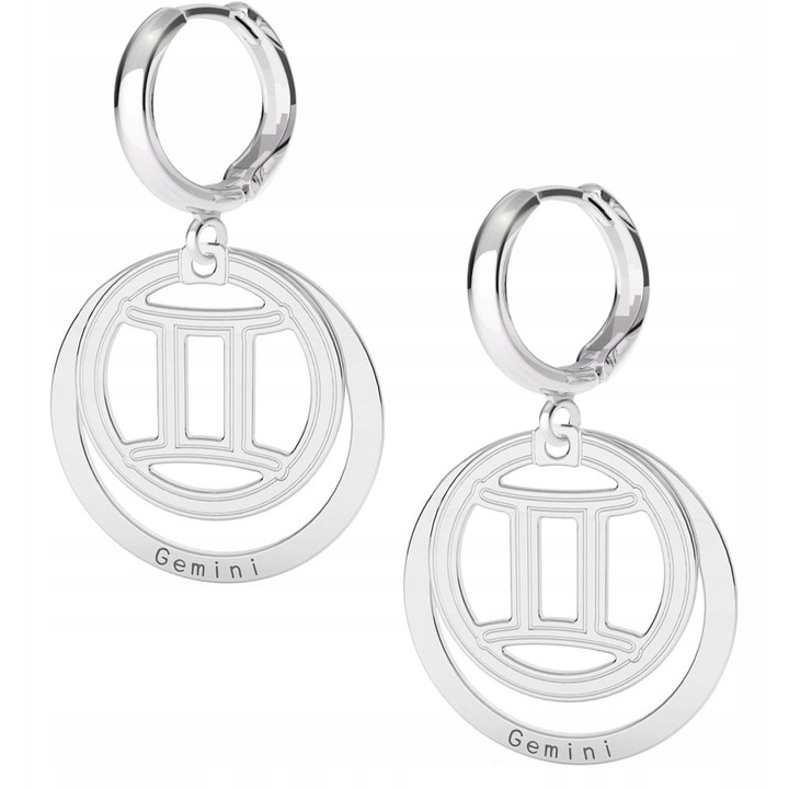 Cercei Dama, Larezo, Semn Zodiacal Gemeni, Argint 925, Cleste Englezesc, Inaltime 2,2 cm, Antialergice, Ambalaj De Cadou Auriu, Argintiu