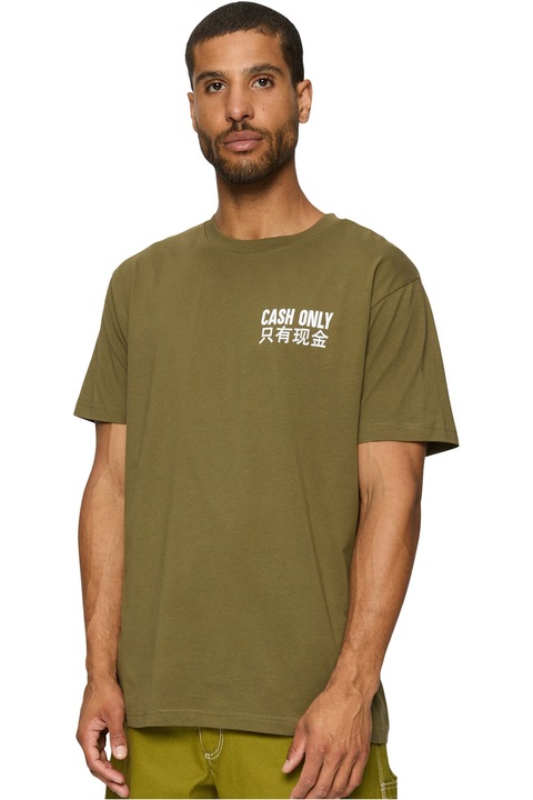 Mister tee, Tricou regular fit cu imprimeu, Alb/Verde masliniu