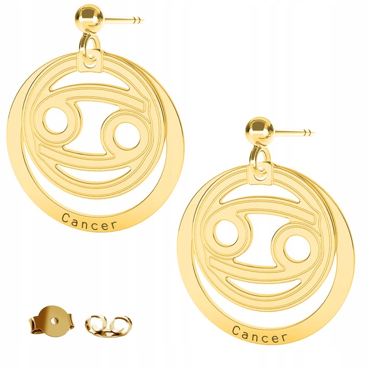 Cercei Dama, Larezo, Semn Zodiacal Rac, Argint 925, Aurit 24K, 22 mm, Antialergic, Pentru Femei, Set Cu Cutie Cadou, Auriu