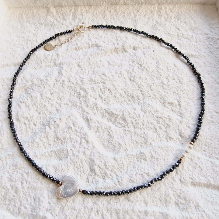 Colier KRIS DESIGN ART cu perlă naturală în formă de inimă, terahertz, 38cm+5cm