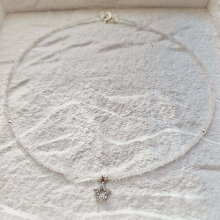 Colier KRIS DESIGN ART din piatra lunii cu charm stea, argint 925, 39cm, 2mm