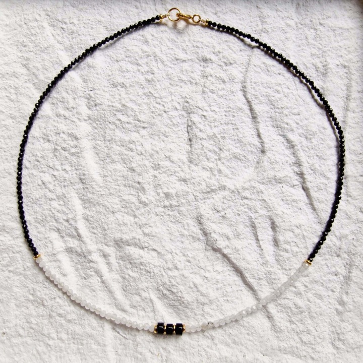 Colier KRIS DESIGN ART, turmalina neagră și piatra lunii, 38cm