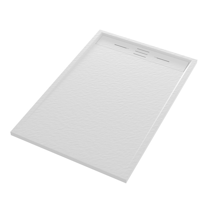 Cabina De Dus, Granitan, Viva, Patrata 120x80 cm, Compozit Din Duroplast, Alb Mat, Antiderapant, Dren Liniar, 30 mm Inaltime