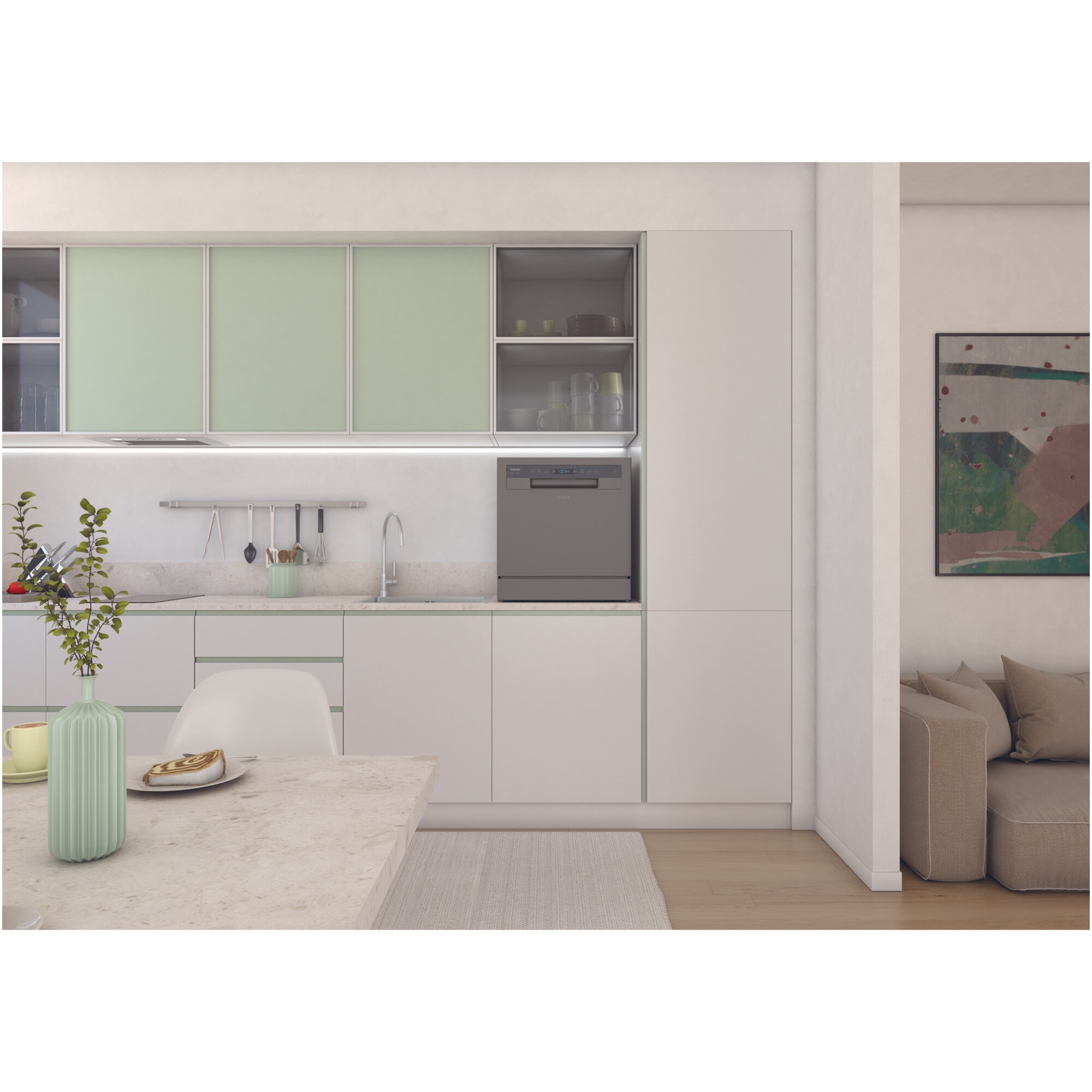 Masina de spalat vase Candy CP 8F9FFA, Wi-Fi, 8 seturi, 8 programe, Display Digital, Clasa F, Antracit