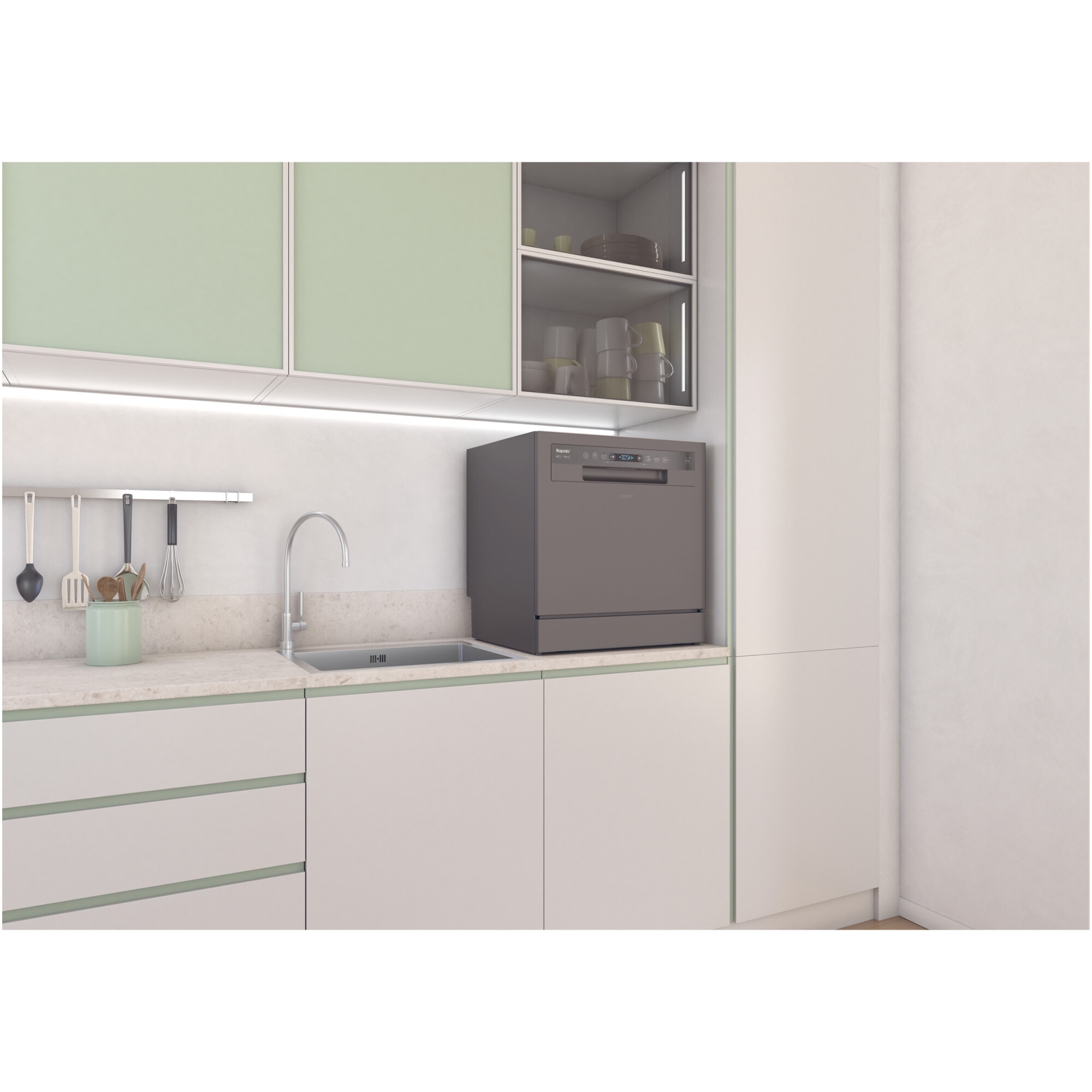 Masina de spalat vase Candy CP 8F9FFA, Wi-Fi, 8 seturi, 8 programe, Display Digital, Clasa F, Antracit