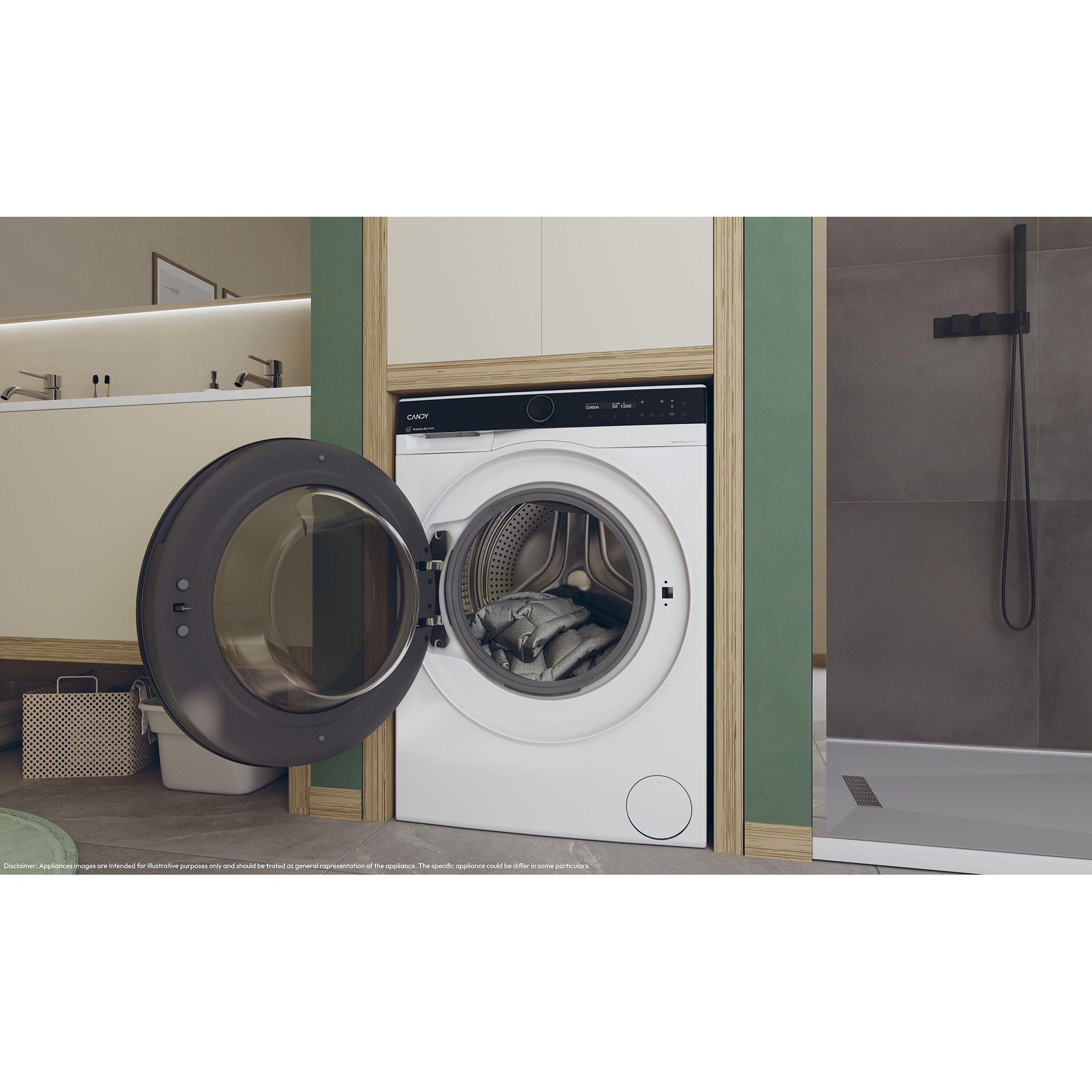 Masina de spalat rufe cu uscator Candy Pro Wash 700 BWS 6106B8-S, 10 kg spalare/ 6 kg uscare, 1600 RPM, Motor Inverter, Display LCD, Pro Active Eco Wash, Steam, Clasa A, Alb