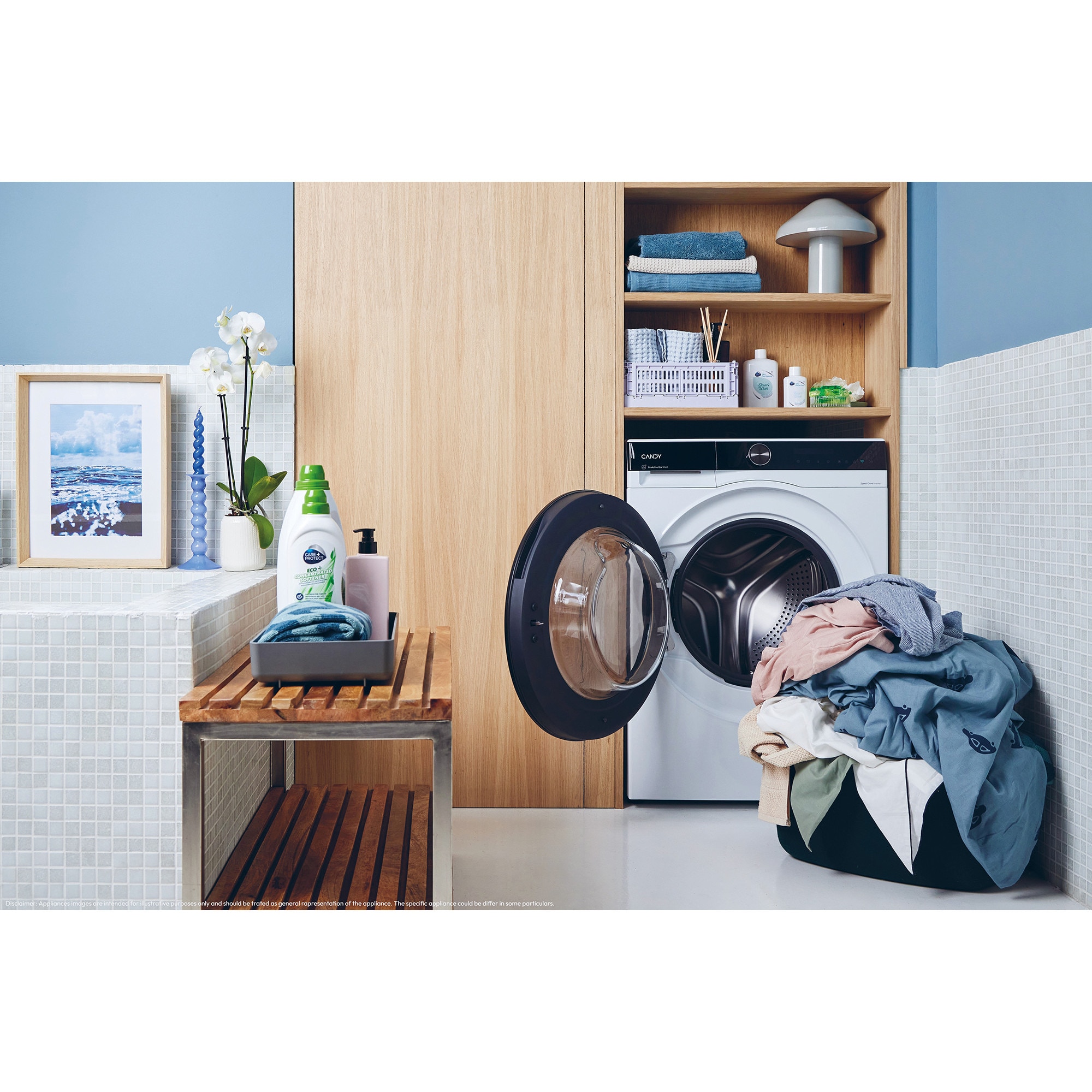 Masina de spalat rufe cu uscator Candy Pro Wash 700 BWS 6106B8-S, 10 kg spalare/ 6 kg uscare, 1600 RPM, Motor Inverter, Display LCD, Pro Active Eco Wash, Steam, Clasa A, Alb