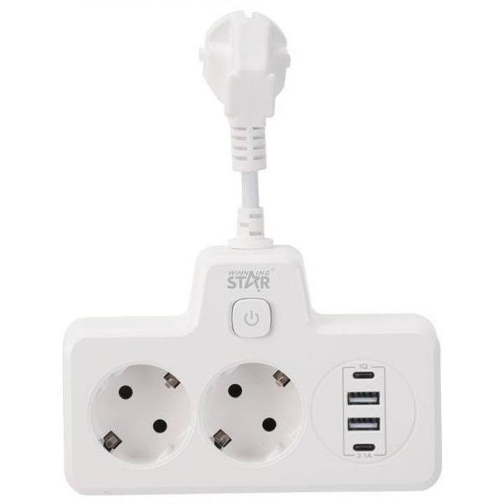 Winning Star ST-1022U Hálózati kapcsolós elosztó 2 aljzattal, 2 usb és 2 Type- C porttal