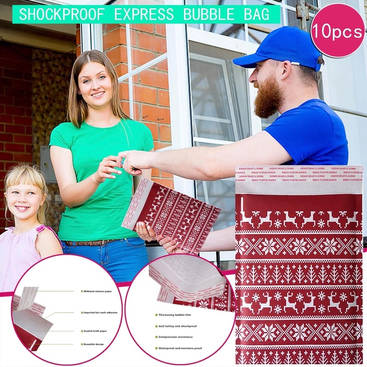 Set 10 Plicuri Ambalare Shockproof din Hartie Kraft cu Bule, Multicolor, 8.3"x9.3"+1.6"