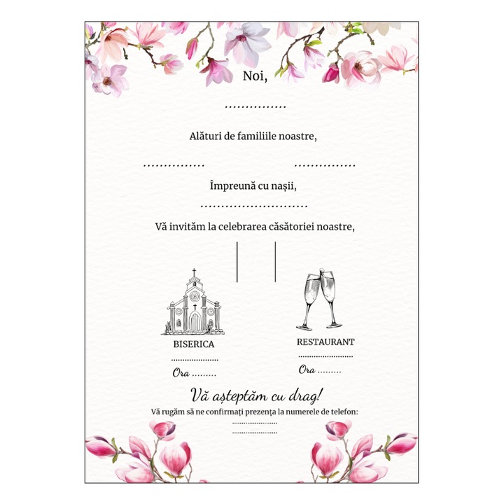 Invitatie nunta 13x18 cm cu plic, Model 15