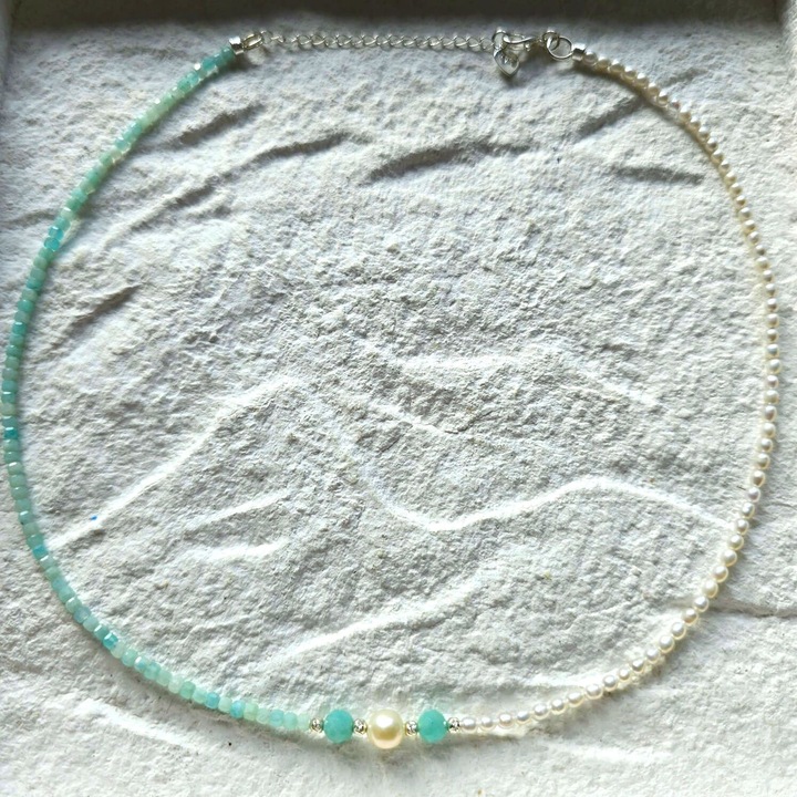 Colier din amazonite si perle naturale