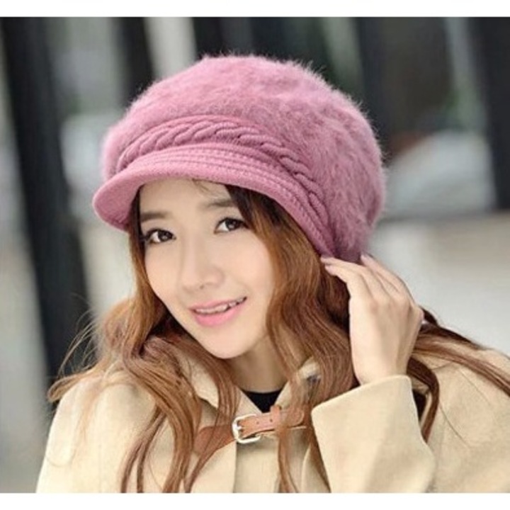 Női sapka Enforose, kötött barett, koreai stílusú, nyúlszőr bélés, tél