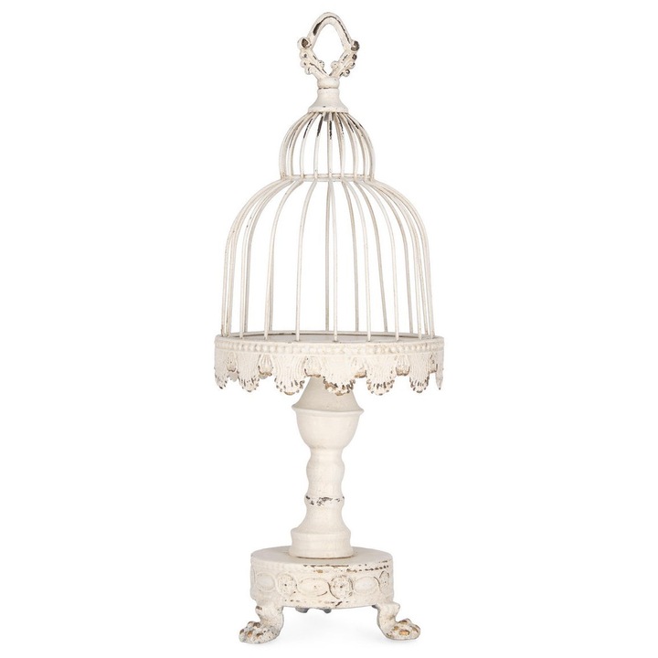 Colivie decorativa otel alb antichizat Minerva 21.5x58 cm