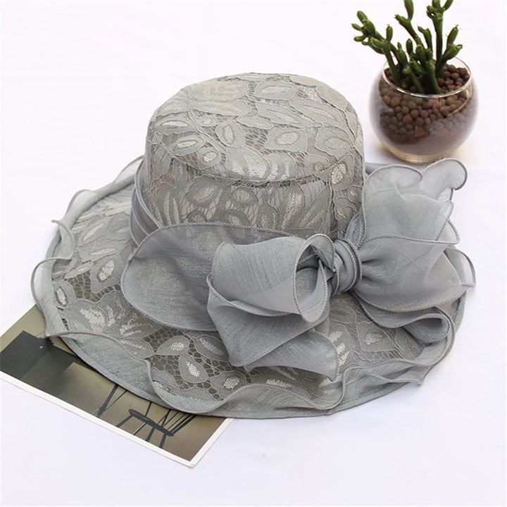 Елегантна дамска слънчева шапка с широка периферия 57 см, идеална за сватби и партита