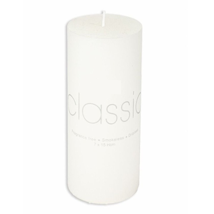 Lumanare Decorativa, By Fitilomania, din Parafina, Cilindrica, Fara Fum si Fara Parfum, 7 x 15 cm, 500 g, Ardere 72h, Ivory Alb