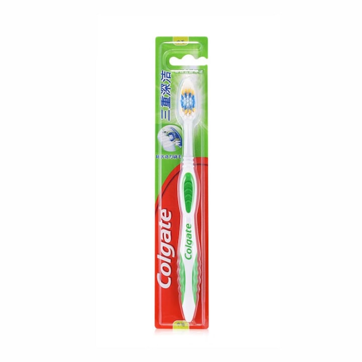 Colgate Triple Deep Deep Deep fogkefe közepesen tisztítja az ínyszőrzetet, hatékony védelmet nyújt a fogak gyógyításában, fogkefe véletlenszerű színben, otthoni csomagolás, fogkefe nagyon puha