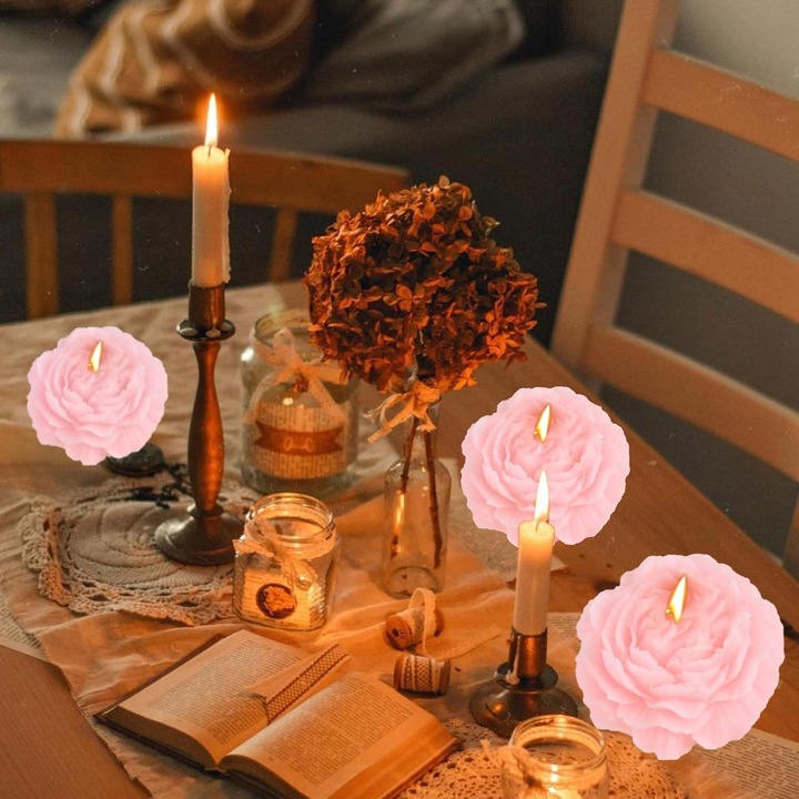 Lumanare Parfumata, Flippy, Model Trandafir, Ardere 10h, 70 g, 7.5 x 3.5 cm, Parfum de Piersica, Roz Pal