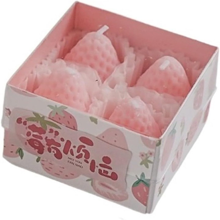 Set 4 Lumanari Parfumate, By Fitilomania, Model Capsunici, Ardere 30 min, 52g, 6.3 x 6.3 x 3.8 cm, Roz