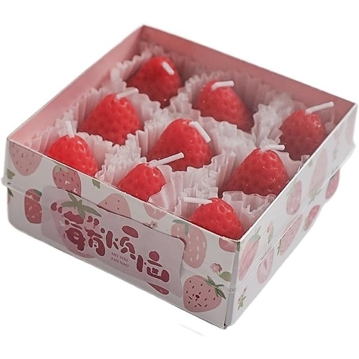 Set 9 Lumanari Parfumate, By Fitilomania, Model Capsunici, Ardere 30 min, 117g, 9.3 x 9.3 x 3.8 cm, Rosu