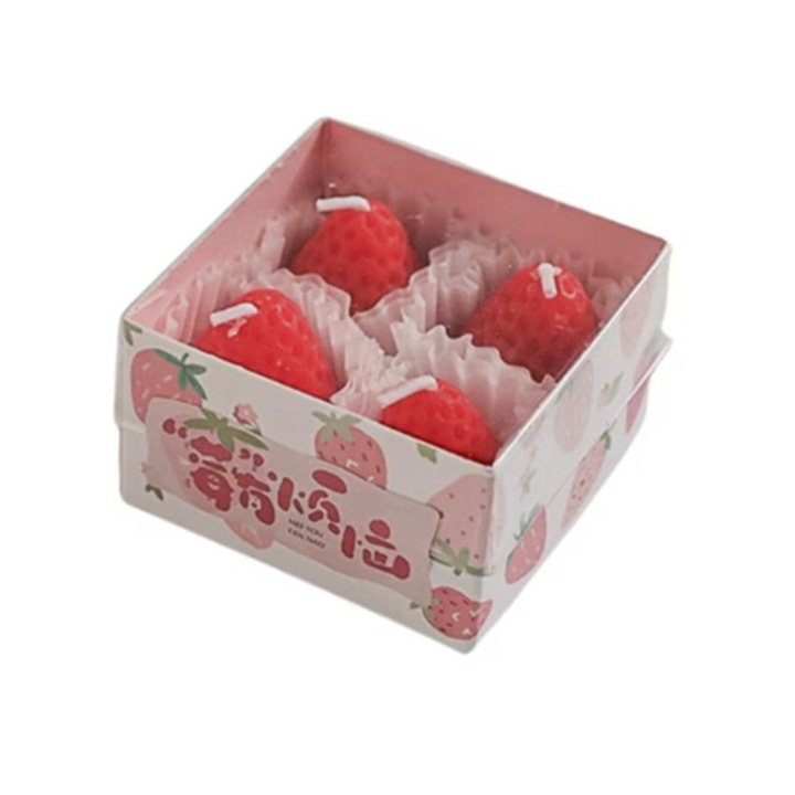 Set 4 Lumanari Parfumate, By Fitilomania, Model Capsunici, Ardere 30 min, 52g, 6.3 x 6.3 x 3.8 cm, Rosu