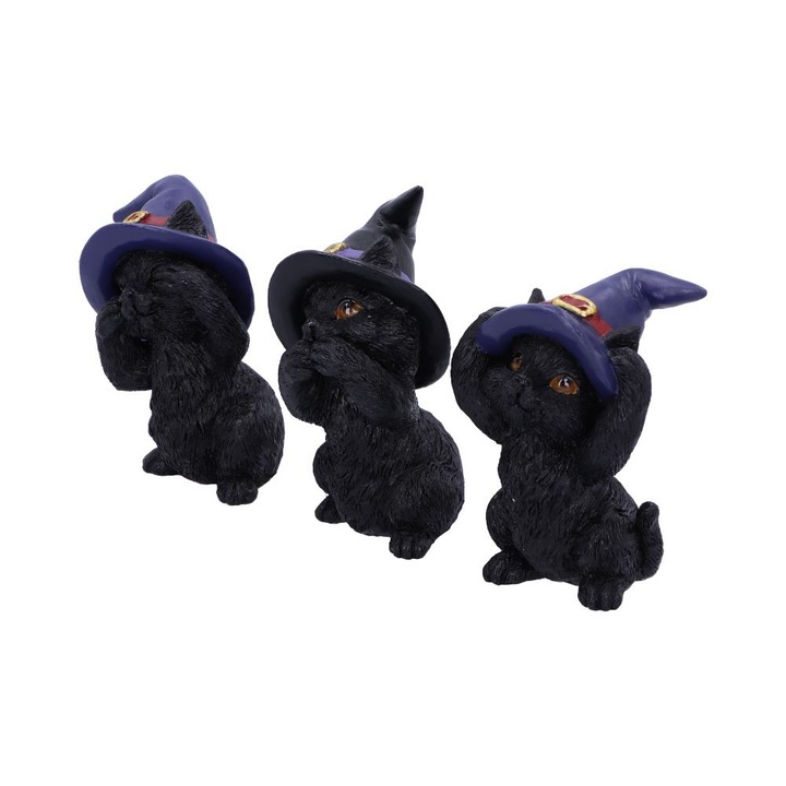 Set figurine Three Wise Familiars 9, 2 cm - Pisici negre cu palarii de vrajitoare