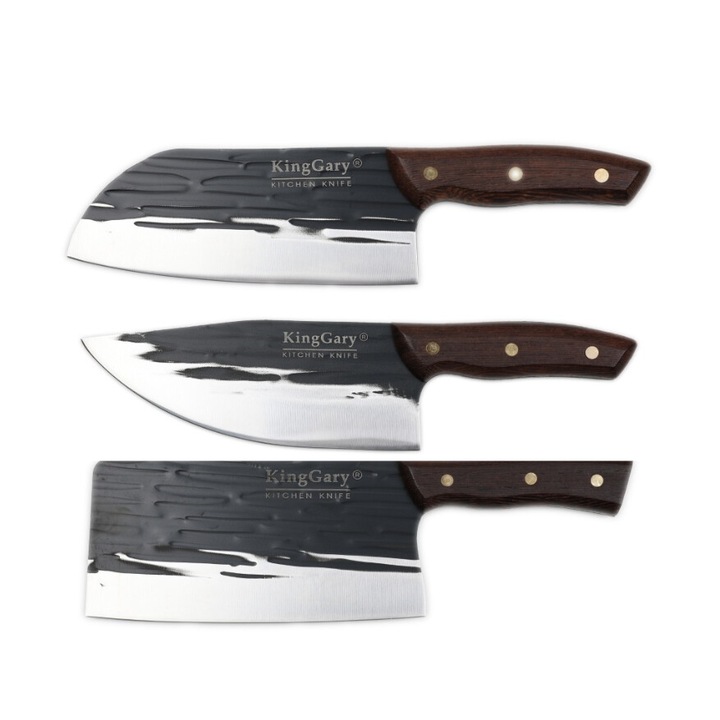 Set 3 cutite ale bucatarului KAVI ONE, lama otel carbon, maner din lemn