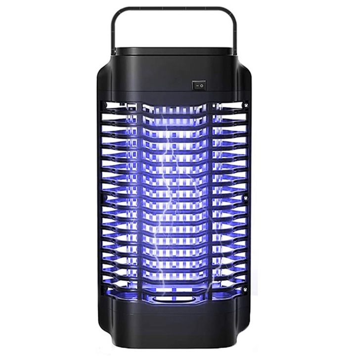 UV rovarirtó lámpa, Rqiurpn, 18 W, 4200V, Legyek, Szúnyogok, Rovarok ellen, 360°-os sugárzás, Beltéri és Kültéri Használatra, Fekete