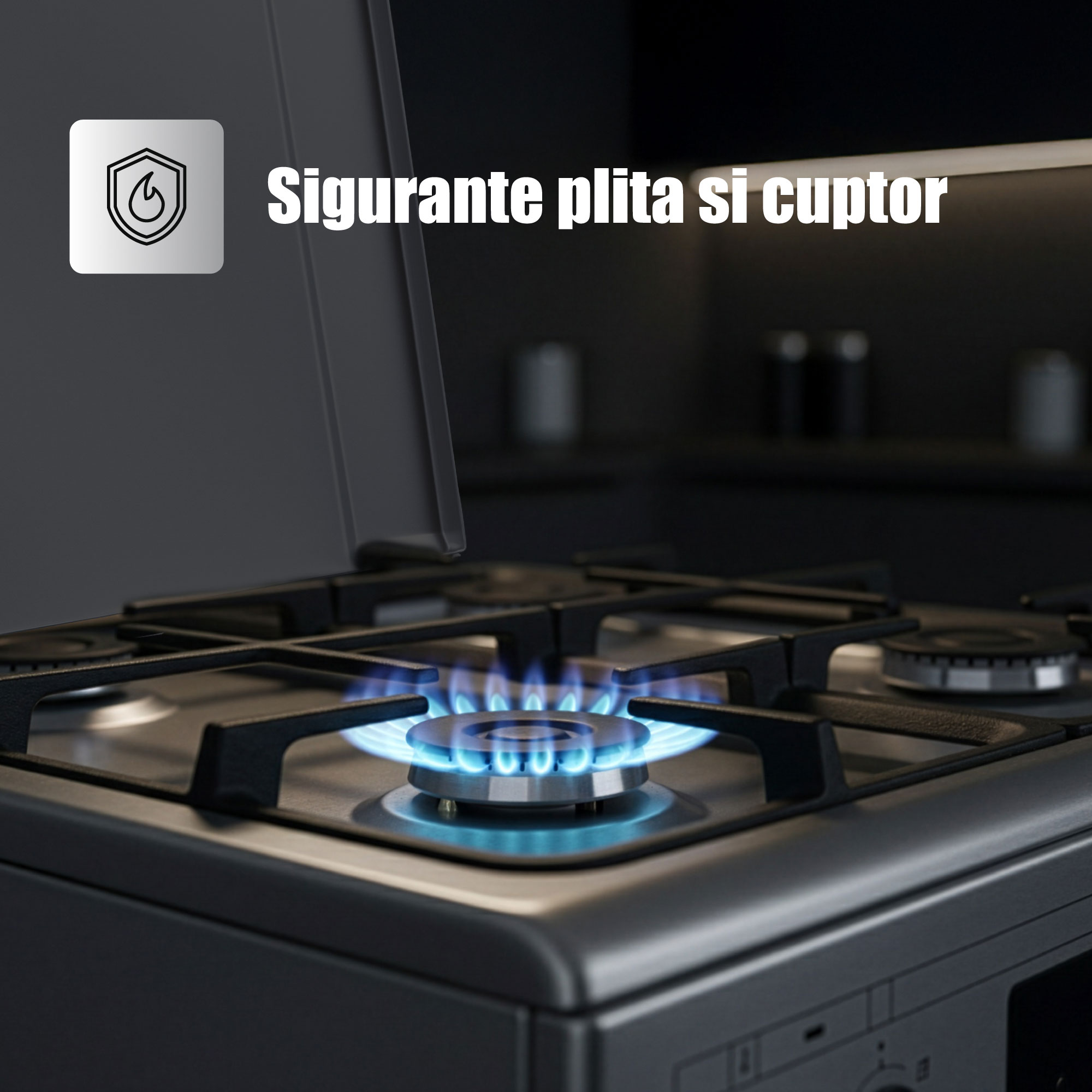 Aragaz Samus SM663AENS1 INOX, 4 arzatoare gaz, cuptor electric, 56 L, 7 functii, Ventilator, Grill, Timer digital, Inox