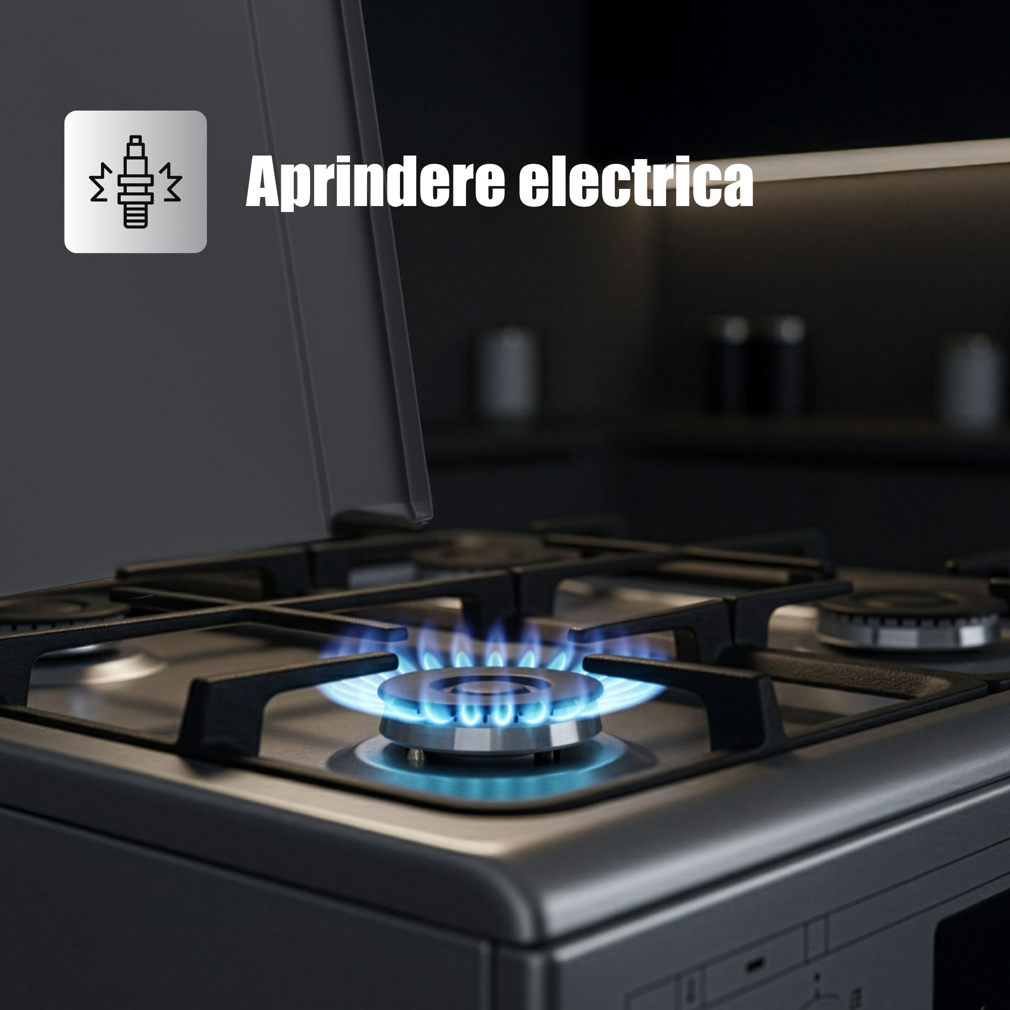 Aragaz Samus SM663AENS1 INOX, 4 arzatoare gaz, cuptor electric, 56 L, 7 functii, Ventilator, Grill, Timer digital, Inox