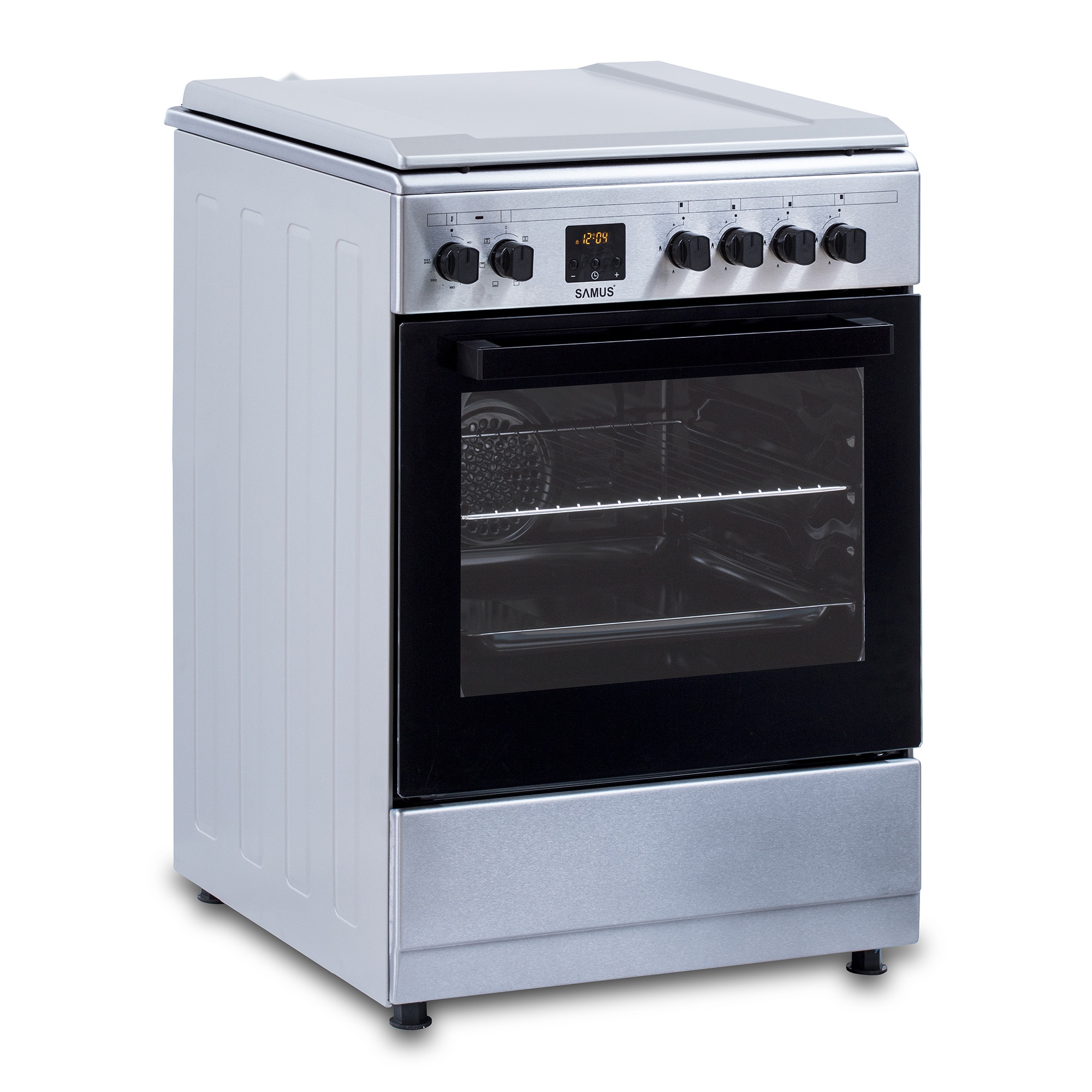Aragaz Samus SM663AENS1 INOX, 4 arzatoare gaz, cuptor electric, 56 L, 7 functii, Ventilator, Grill, Timer digital, Inox